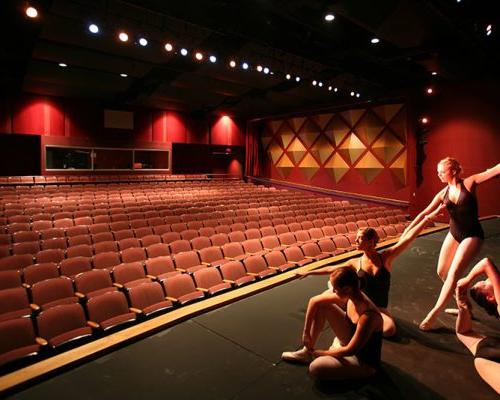 Photo of dancers on stage of the Swisher Theatre